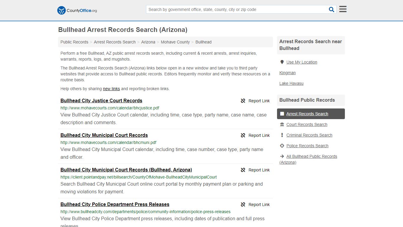 Arrest Records Search - Bullhead, AZ (Arrests & Mugshots) - County Office